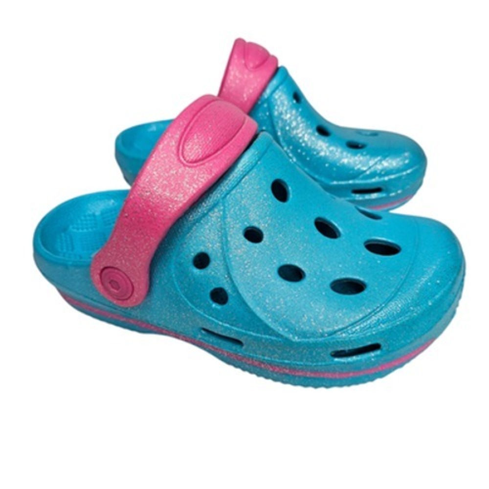 Unisex Kids Glitter Teal Pink Clogs Water Shoes Size 1 Summer